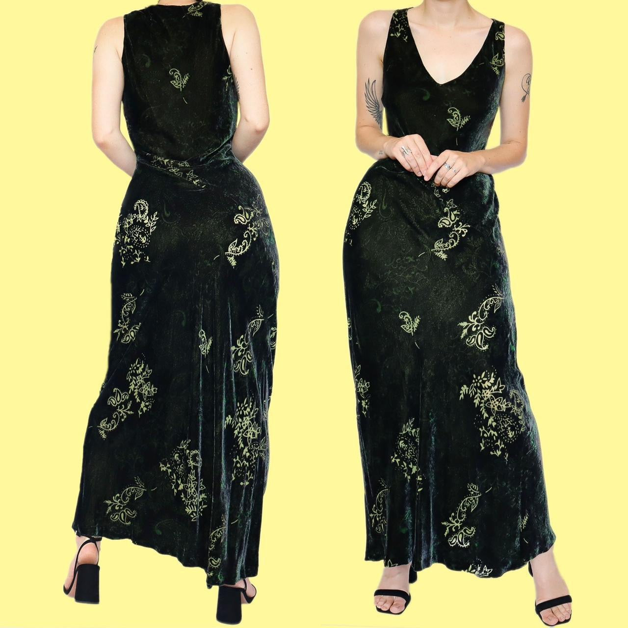 Green velvet silk blend maxi dress UK 12