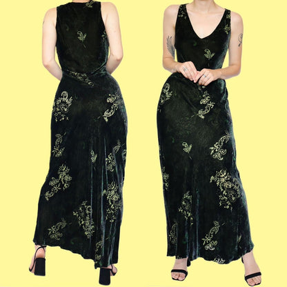 Green velvet silk blend maxi dress UK 12
