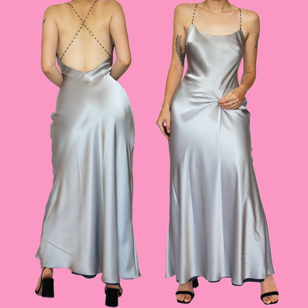Reversible dark & light grey satin slip dress UK 12