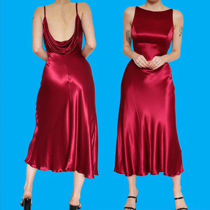 Beautiful red satin low back midi slip dress UK 10