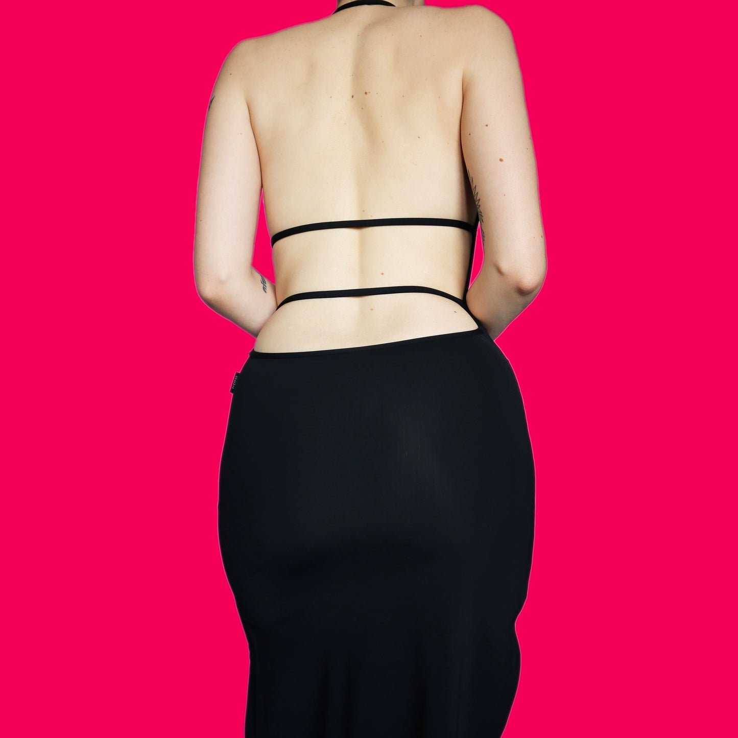 Sexy Nick Coleman black stretch low back dress UK 8 & UK 12
