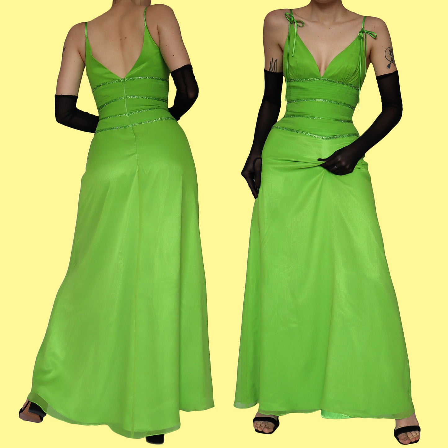 Bright green beaded evening dress UK 8