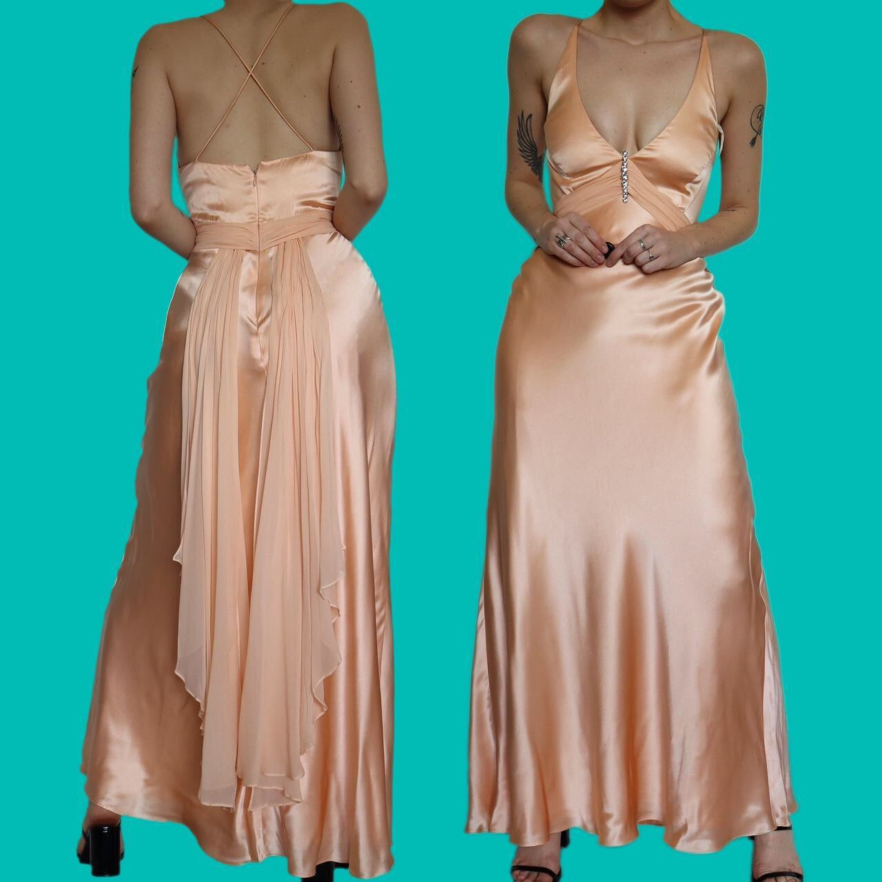 Stunning 100% silk peach evening dress UK 10