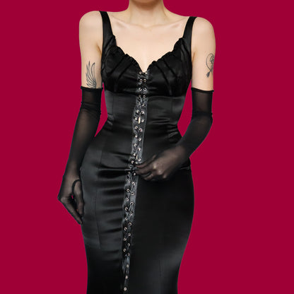 Black lace up front evening dress UK 12