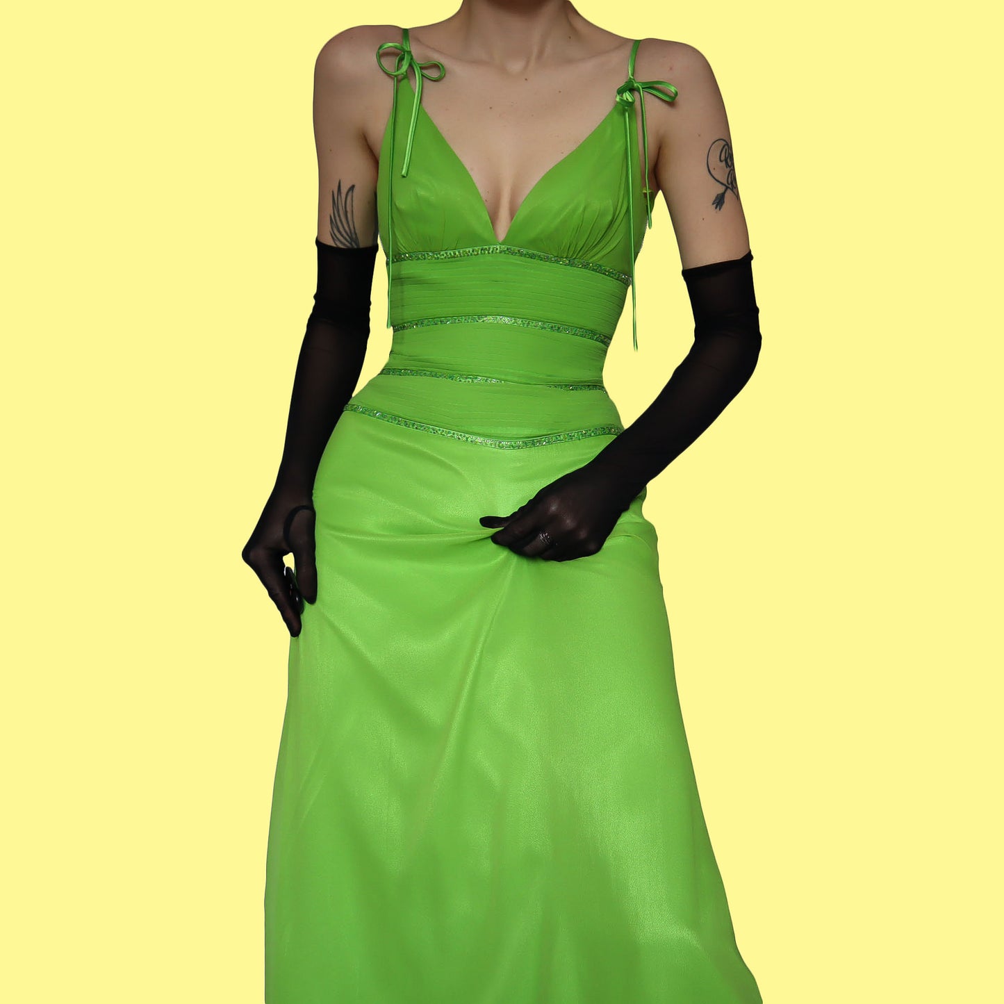 Bright green beaded evening dress UK 8