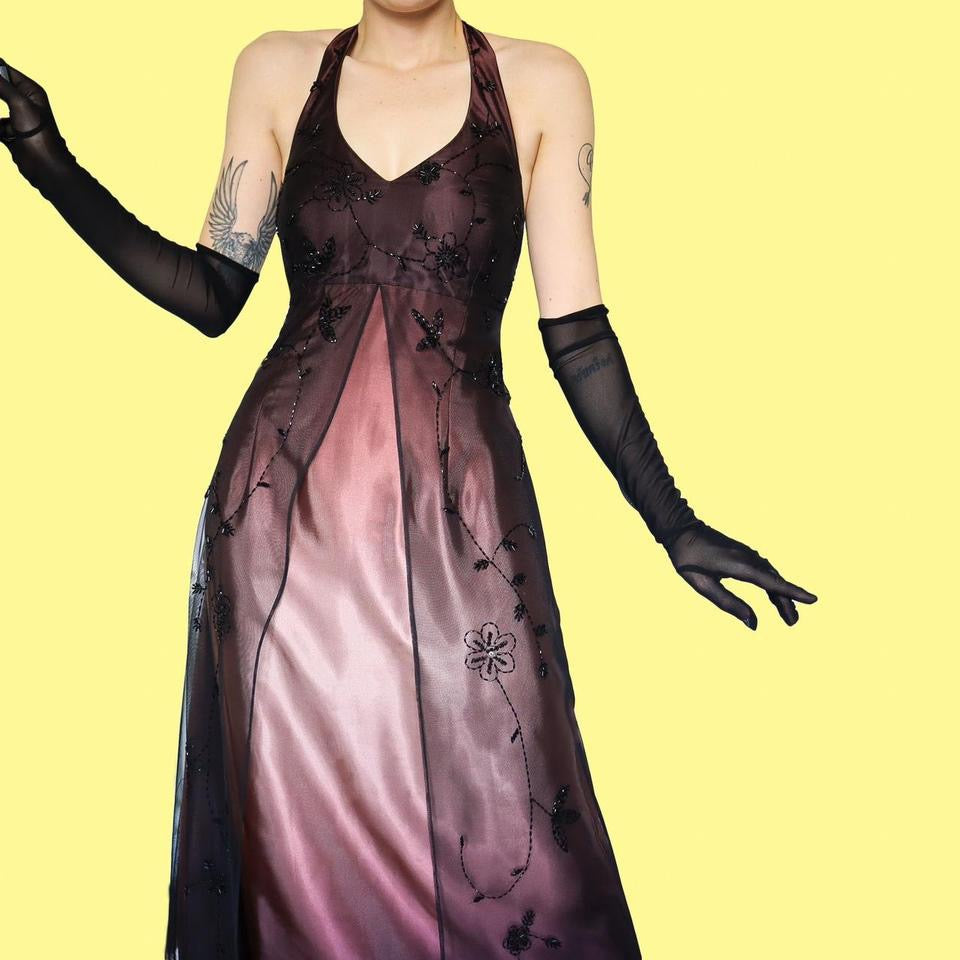 Silky ombré halterneck evening dress UK 14