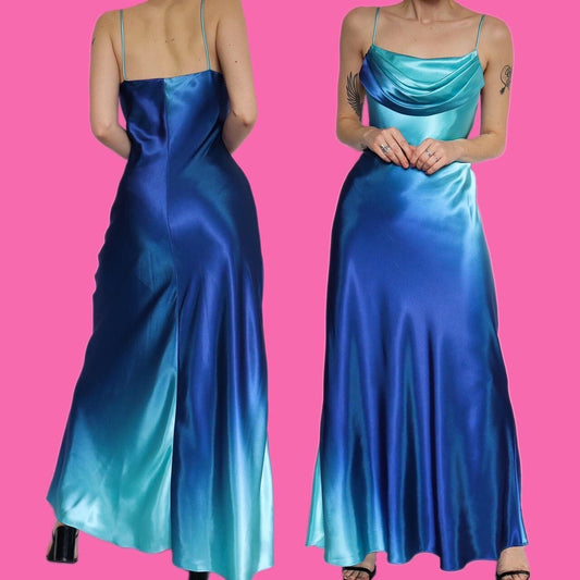 Stunning shimmery blue slip evening dress