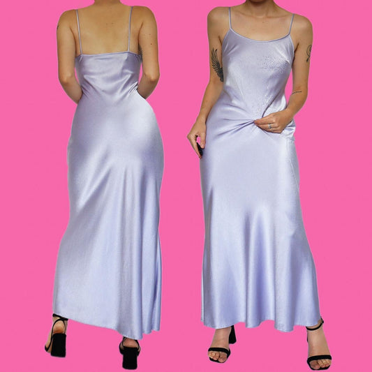 Silky lilac beaded slip evening dress UK 12
