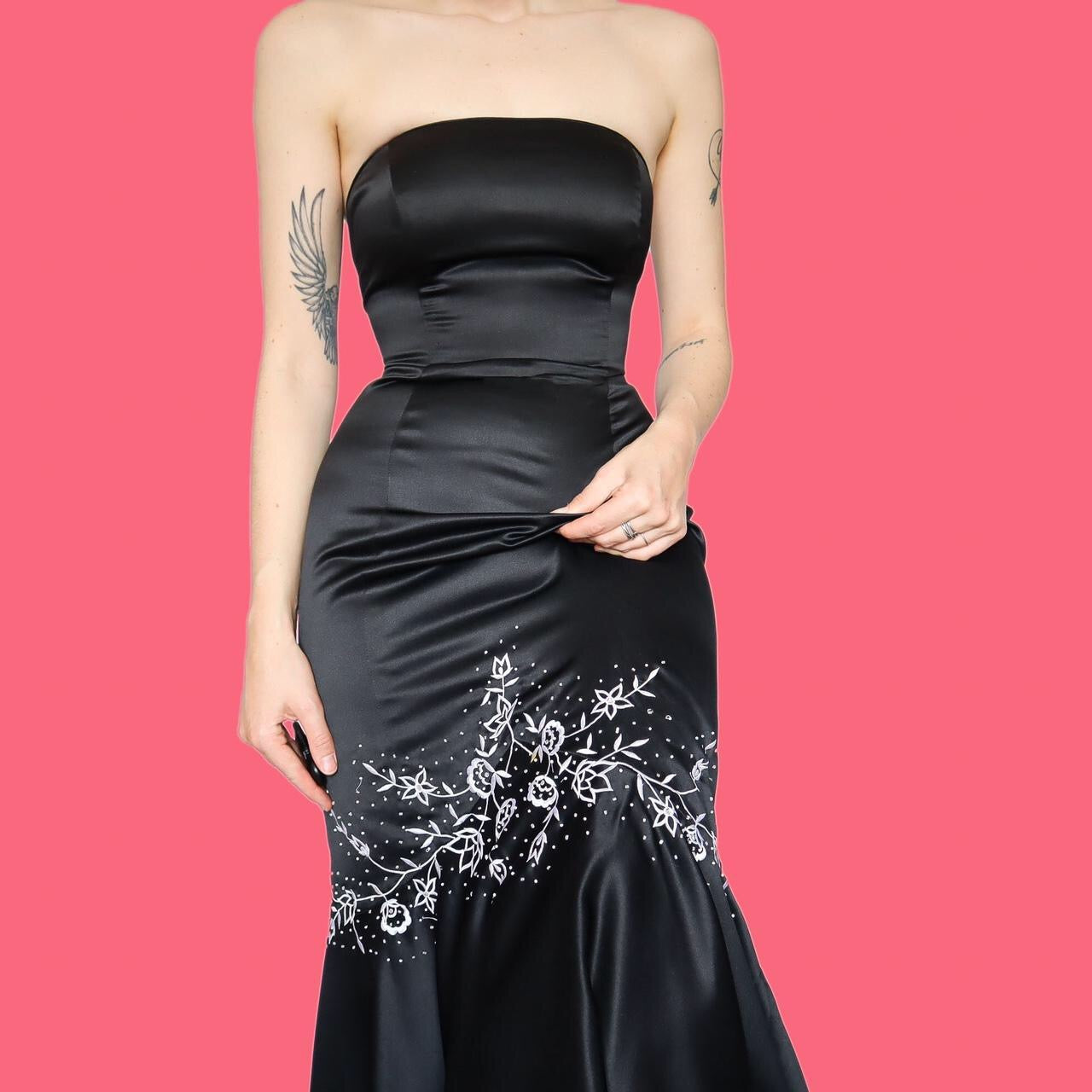 Beautiful black strapless fishtail evening prom dress UK 10