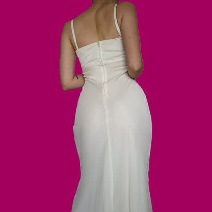 White chiffon evening dress with shawl UK 12-14