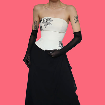 Black & white YVE London strapless evening dress UK 12