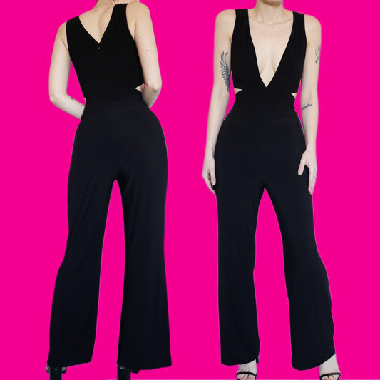 Stunning black stretch cut out jumpsuit UK 14