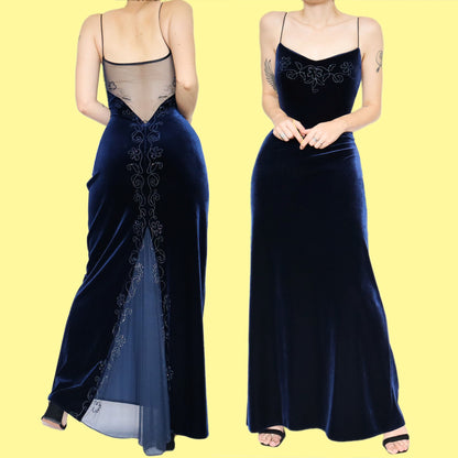 Navy Dave & Johnny velvet evening prom dress UK 16