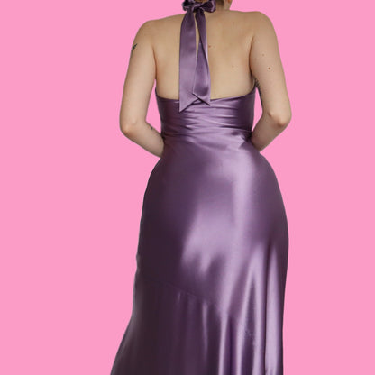 Stunning silky lilac halter neck evening dress UK 10