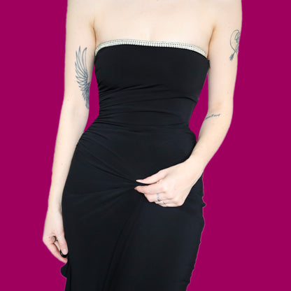 Beautiful black stretch strapless diamanté evening dress UK 8