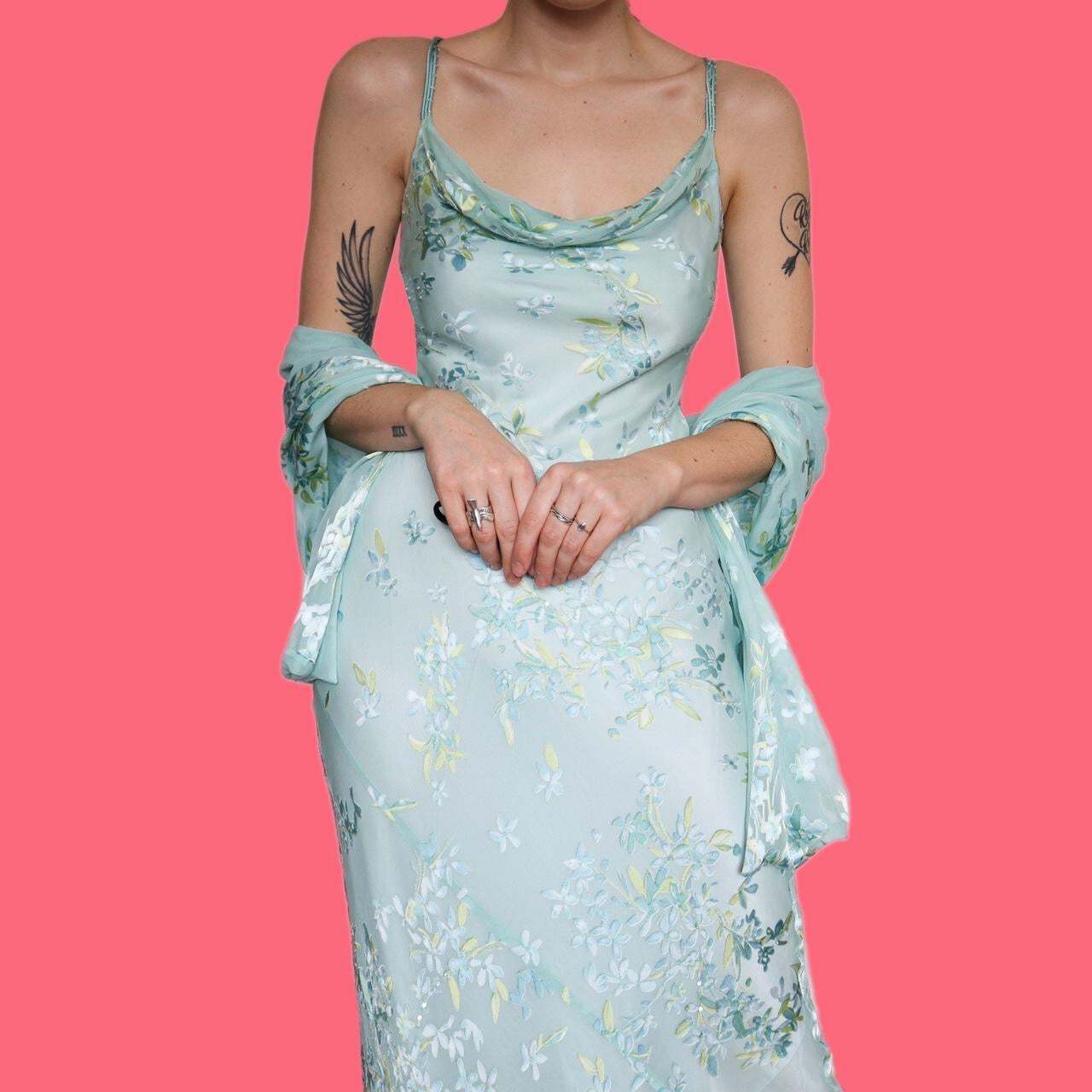 Beautiful 52% silk floral slip dress with matching shawl UK 8