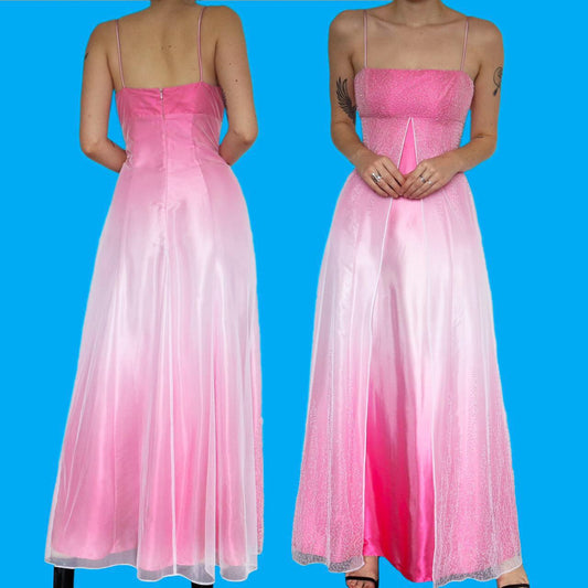 Stunning pink ombré satin evening dress UK 10