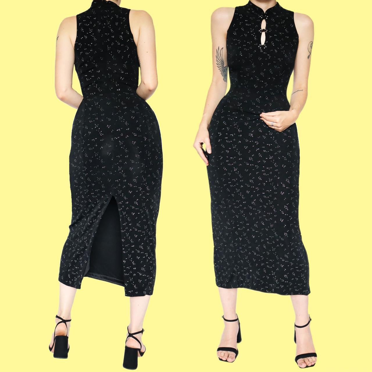 Black stretch midi evening dress UK 12