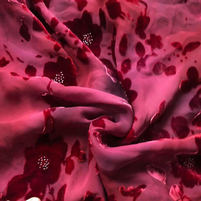 Beautiful raspberry silk blend velvet floral evening dress UK 14