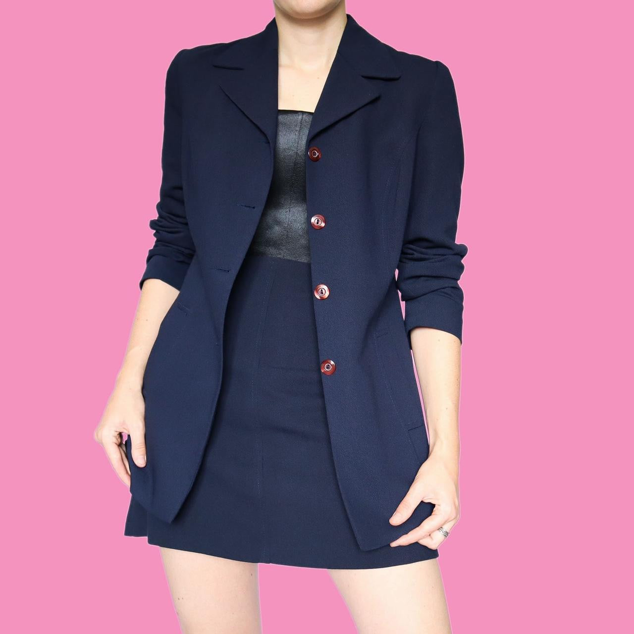 Navy 2 piece skirt suit UK 10