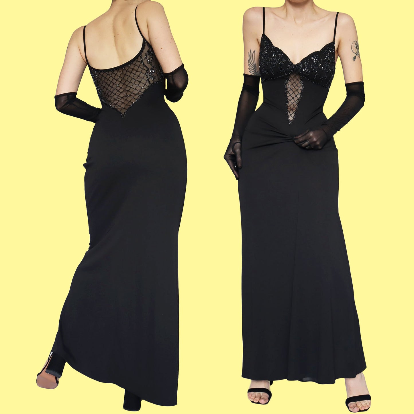 Black beaded evening dress UK 10