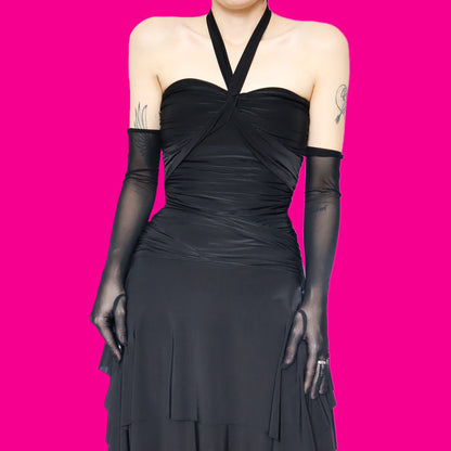 Black stretch halter neck mini dress UK 8