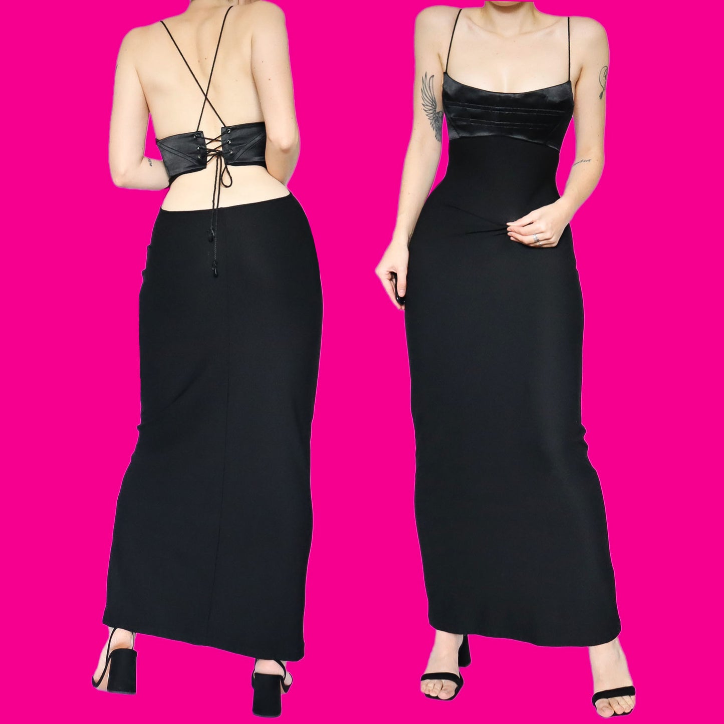 90s black corset evening dress UK 12