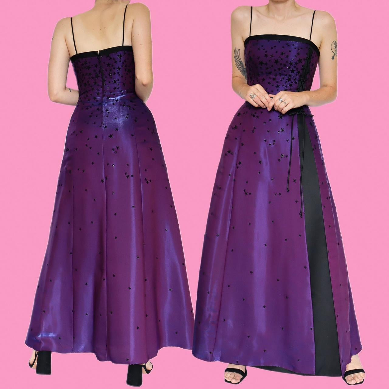 Beautiful purple iridescent glitter star print prom dress UK 10