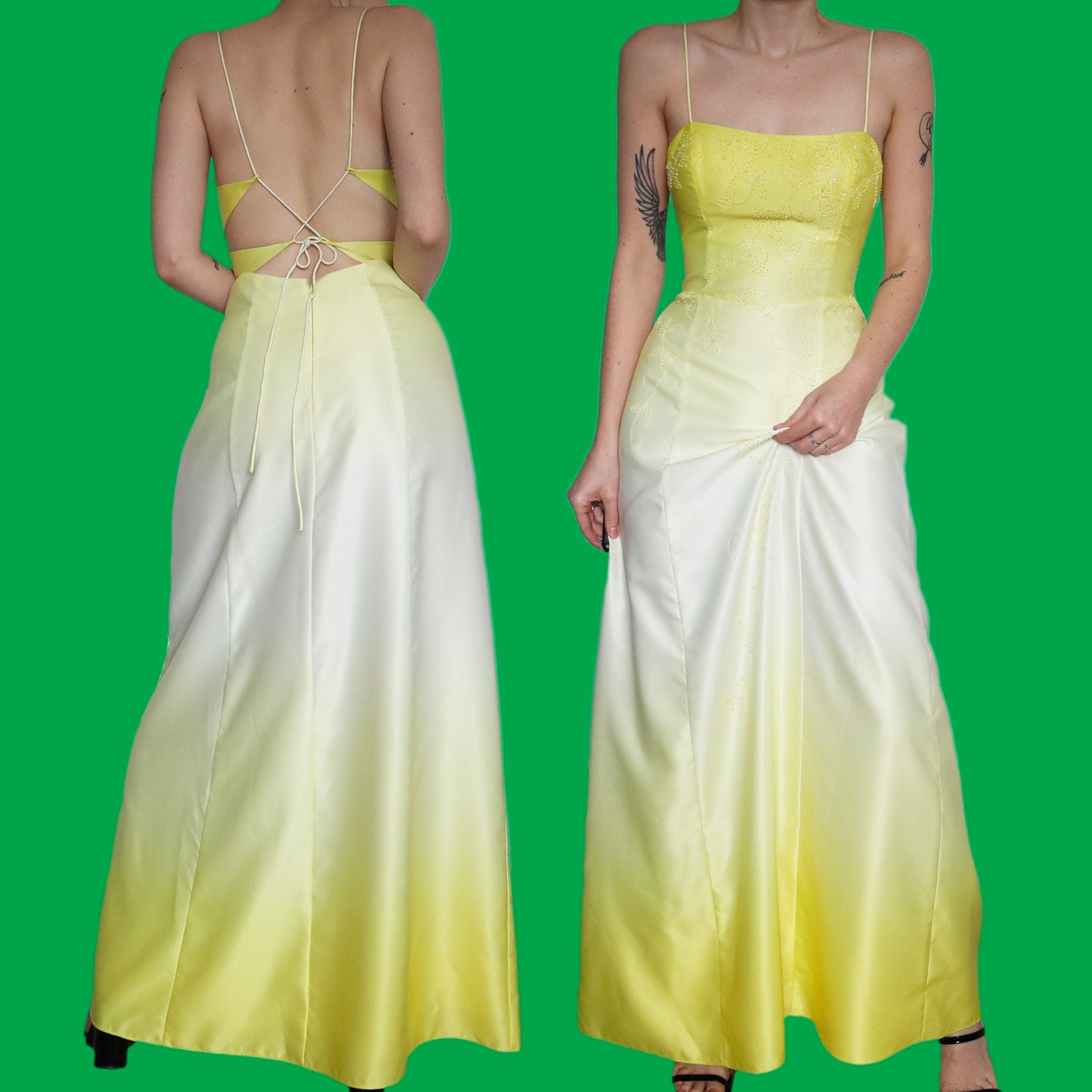 Beautiful yellow ombré beaded evening dress UK 12