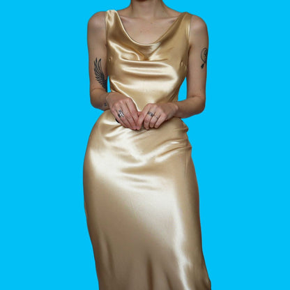 Beautiful silky gold satin slip dress UK 10