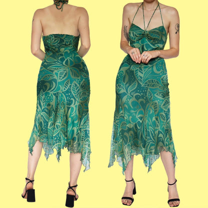 Stunning green 100% silk evening dress UK 10
