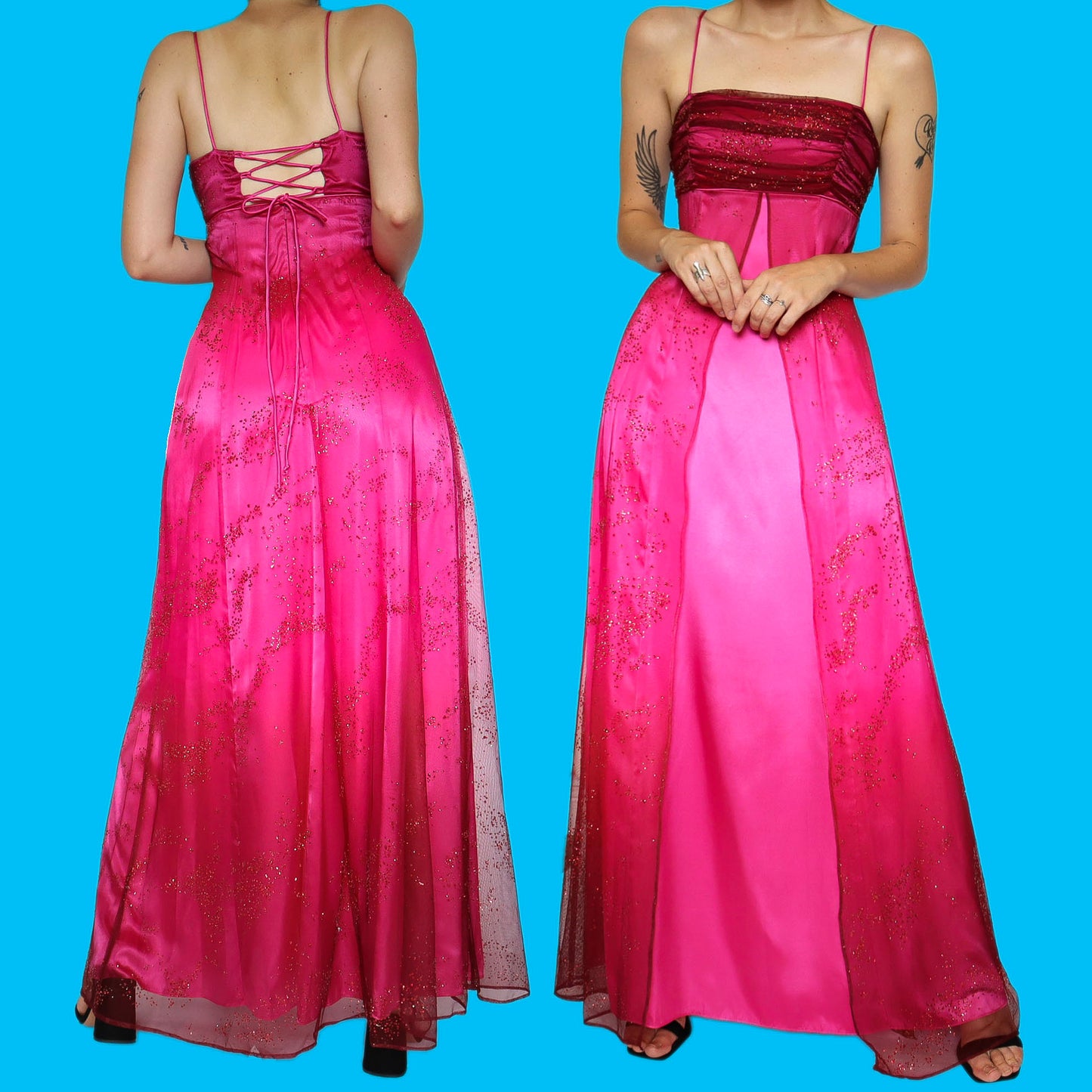 Pink glittery ombré evening dress UK 10