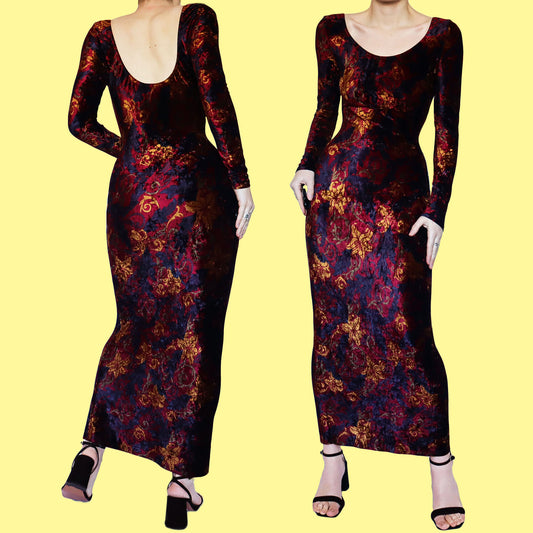 Beautiful Monsoon Twilight dark floral velvet dress UK 12