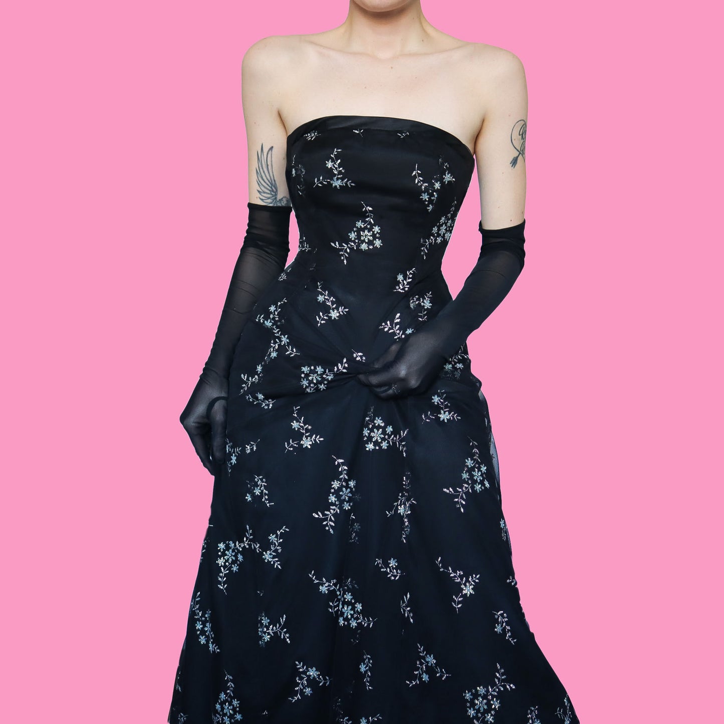 Black strapless glittery evening prom dress UK 10