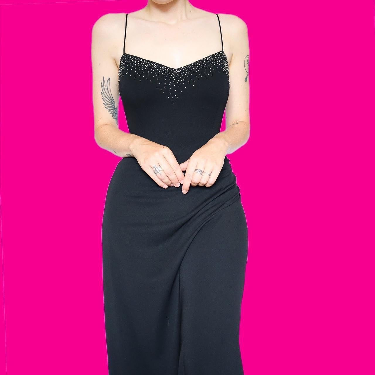 Black stretch beaded evening dress UK 10