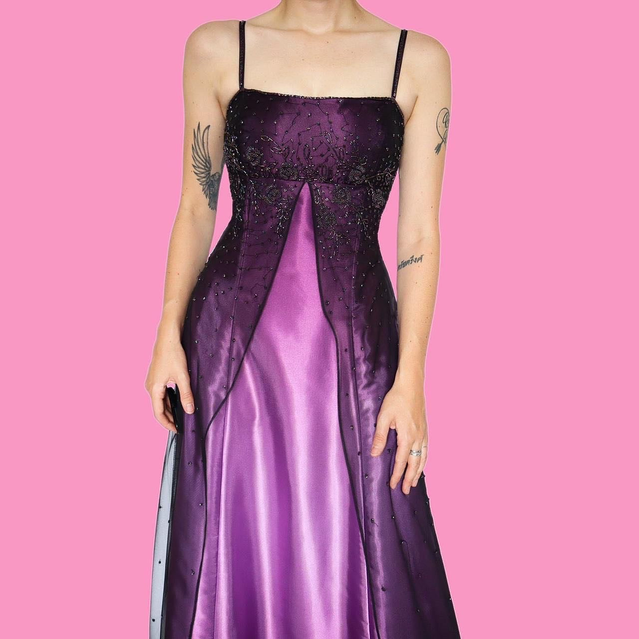 Purple ombré satin evening prom dress UK 14