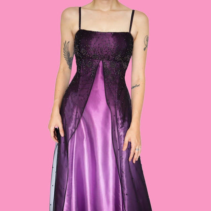 Purple ombré satin evening prom dress UK 14