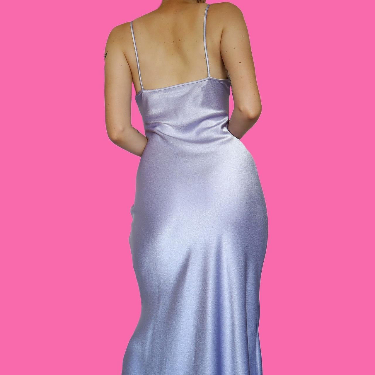 Silky lilac beaded slip evening dress UK 12