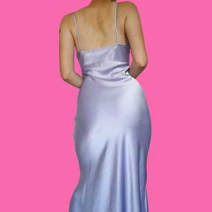 Silky lilac beaded slip evening dress UK 12