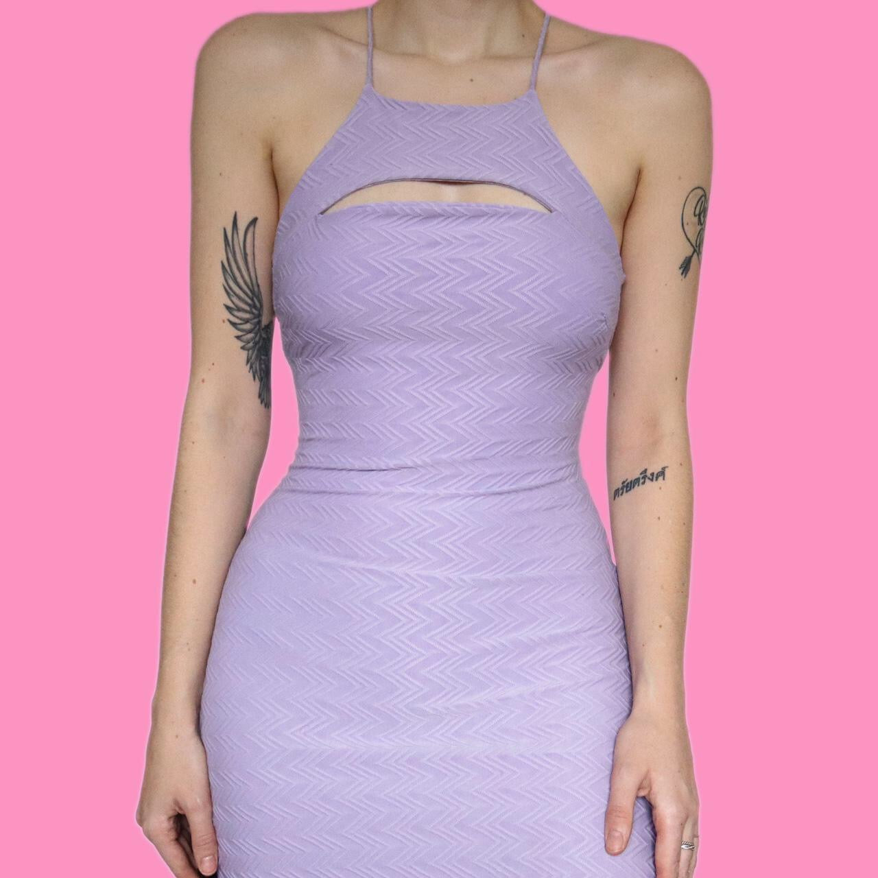 Stunning lilac textured stretch mini party dress UK M