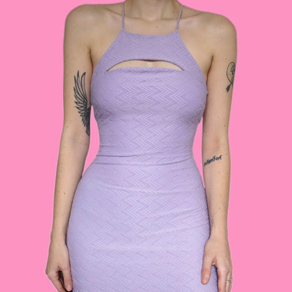 Stunning lilac textured stretch mini party dress UK M