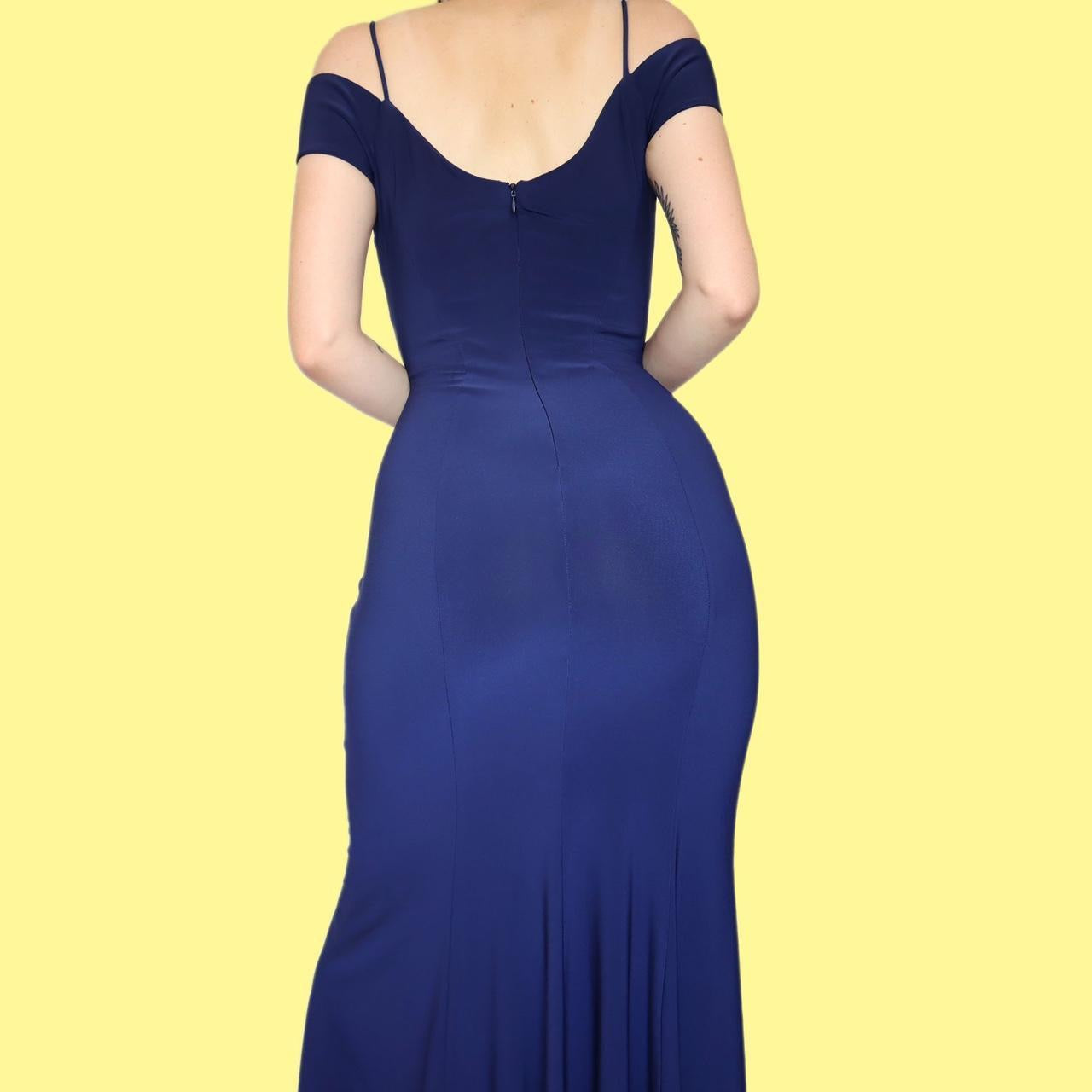 Blue stretch cold shoulder evening dress UK 10