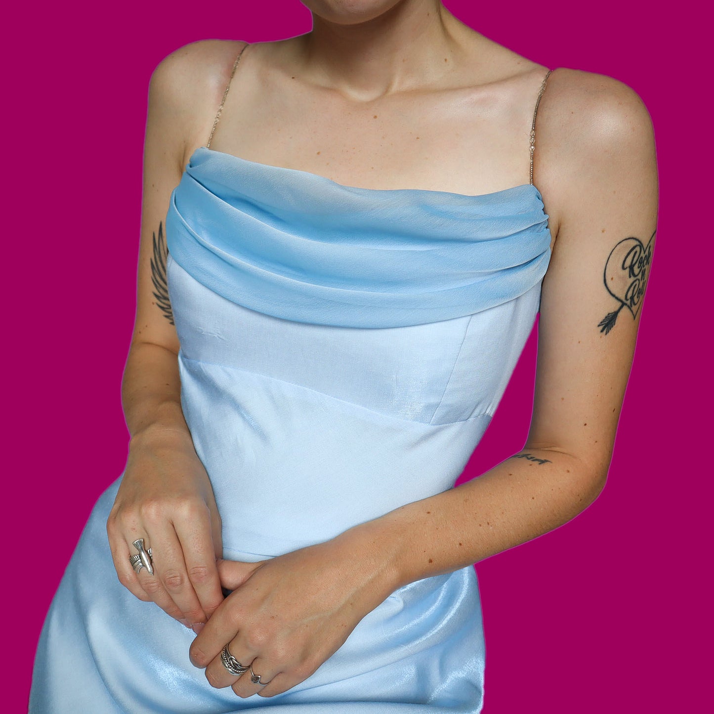 Baby blue silky slip evening dress UK 14