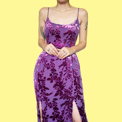 Silk blend purple devore evening dress UK 12