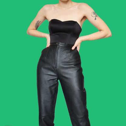 Black 100% real leather trousers UK 12