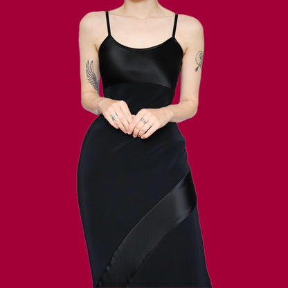 Beautiful Laura Ashley black satin slip dress UK 12