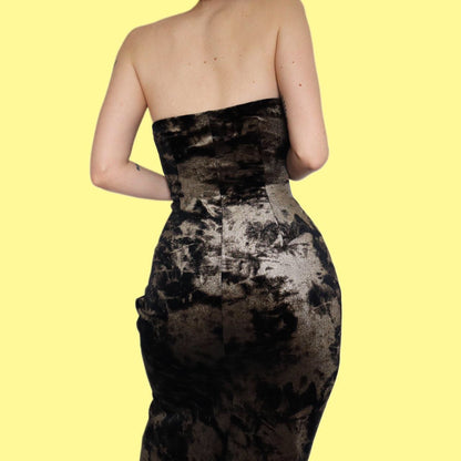 Beautiful Gina Bacconi black & gold velvet stretch evening dress UK 10