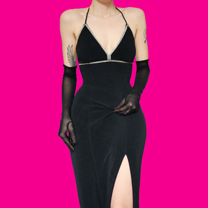 Black stretch diamanté evening dress UK 12