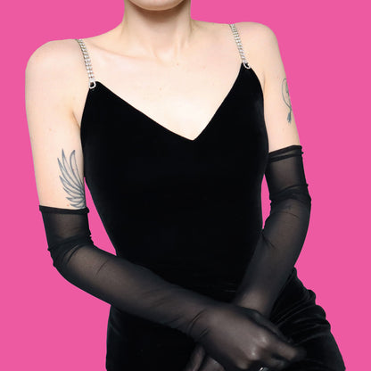 Black velvet diamanté evening dress UK 10