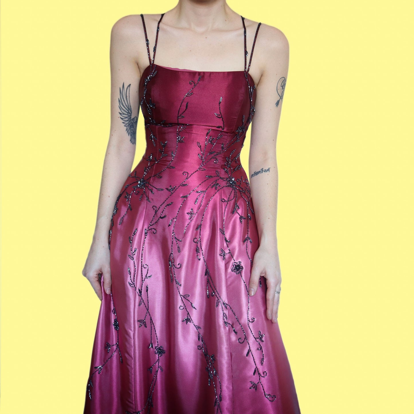 Beautiful silky pink ombré beaded evening dress UK 12